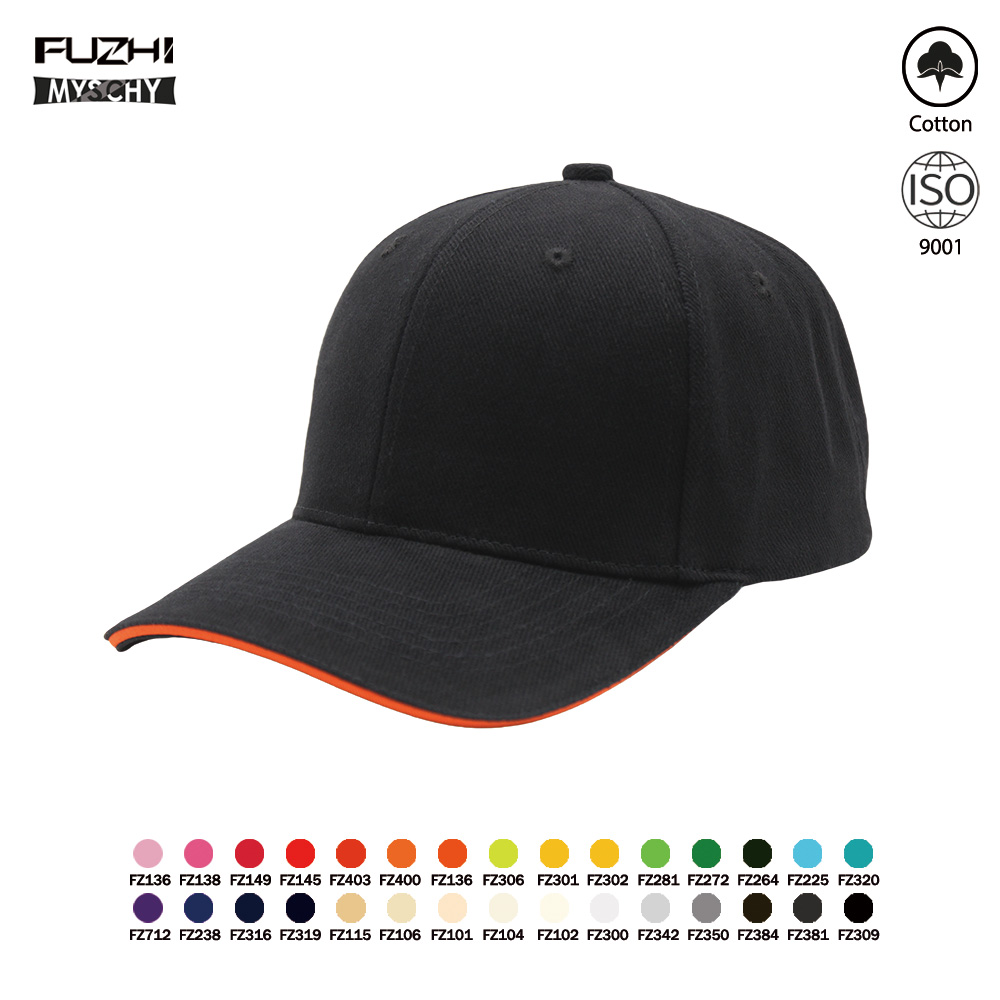FZBC-6004-2 High-quality brushed cotton 6 panel sandwich baseball cap