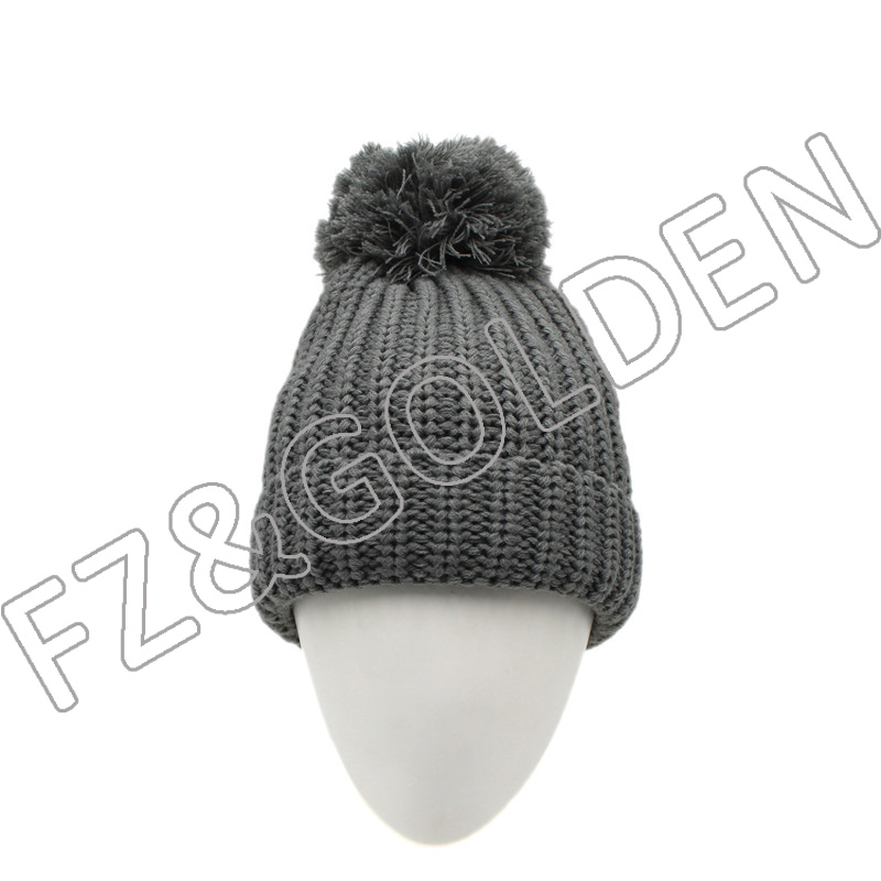 Export Acrylic Beanie - 
 Polyester Knitted Hat With Ball  - FUZHI