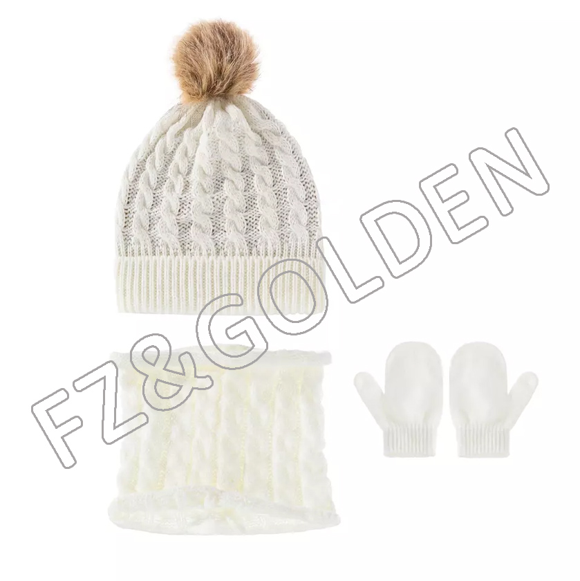 OEM/ODM Sports Glove Factory - 
 winter custom jacquard knit fleece lined cute beanie hat and scarf and glove set for children  - FUZHI