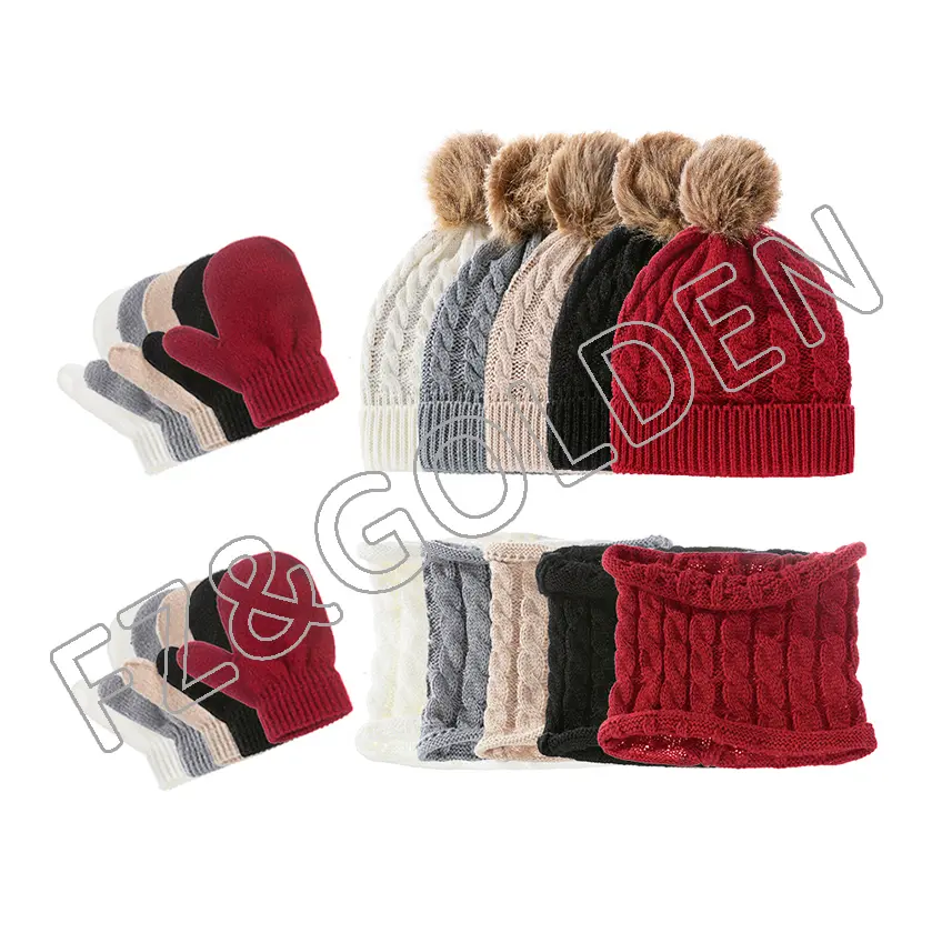 Best-Selling Kitchen Gloves Manufacturer – 
 winter custom jacquard knit fleece lined cute beanie hat and scarf and glove set for children  – FUZHI