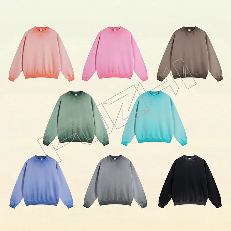 FZWT-1001  New fashion men and women color unisex distressed washed terry round neck sweatshirt(fleece) Featured Image