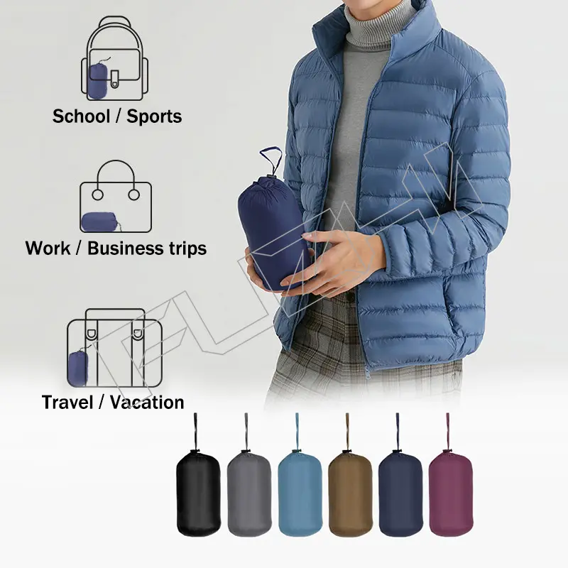 FZJA-1005 Unisex stand up collar hooded down jacket lightweight and short lightweight and stylish duck down jacket