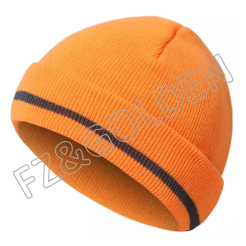 FZBH20250729-1 Hi Vis Safety Beanie Hat Customize Your Logo Winter Knit Hat with Reflective Strips Unisex