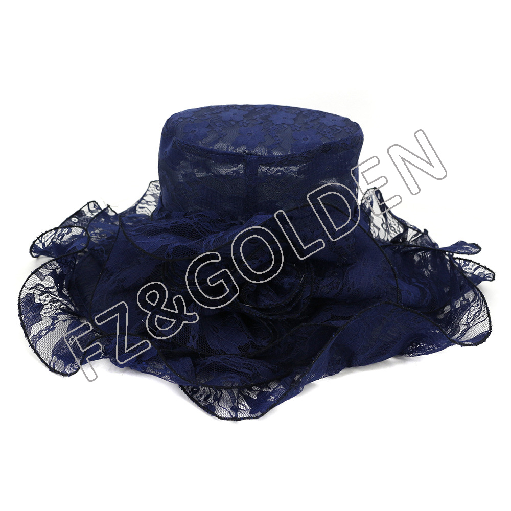 Wholesale Golf Hat Manufacturer - 
 Women's Tea Party Sun Church Kentucky Derby Wide Brim Mesh Flowers ladies fashion hats  - FUZHI