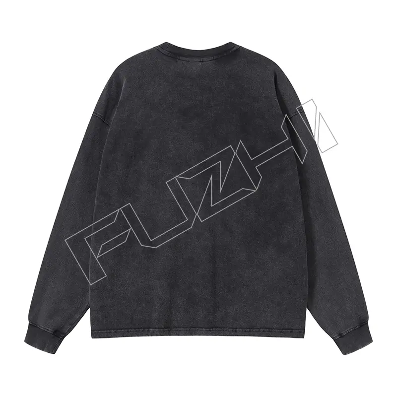 FZWT-1001 New fashion man and woman unisex color washed cotton casual loose long sleeve T-shirt