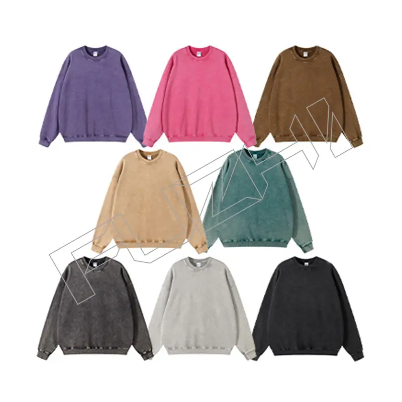 FZWH-1001 Fashion men and women new fashion washed cotton neck sweatshirts to make old vintage sweatshirts and pants
