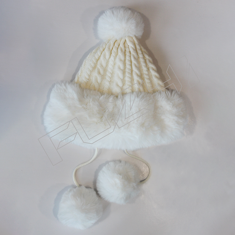 FZBH-1020 Women's winter hairball and fleece knitted hat thickened warm ear protection winter hat...