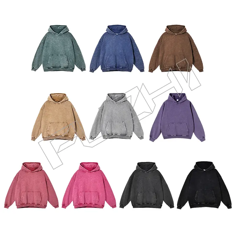 FZWH-1002 Fashion brand washed retro do old multi-color hoodie and pants washed hoodie set washed fleece or terry hoodie and pants