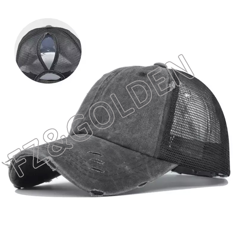 FZBC20250716-1 New arrival Custom Logo Distressed Vintage 6 Panel Ladies Womens Cris Cross Ponytail Dad Hats Baseball Caps