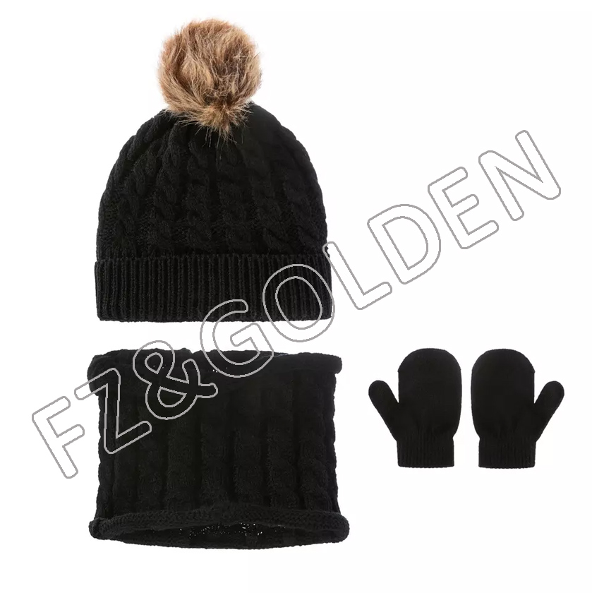 OEM/ODM Sports Glove Factory - 
 winter custom jacquard knit fleece lined cute beanie hat and scarf and glove set for children  - FUZHI