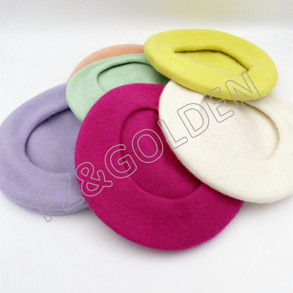 Export Pompom Knitted Hat Factory - 
 Wholesale Custom 100% Wool Female Warm France Berets Hat  - FUZHI