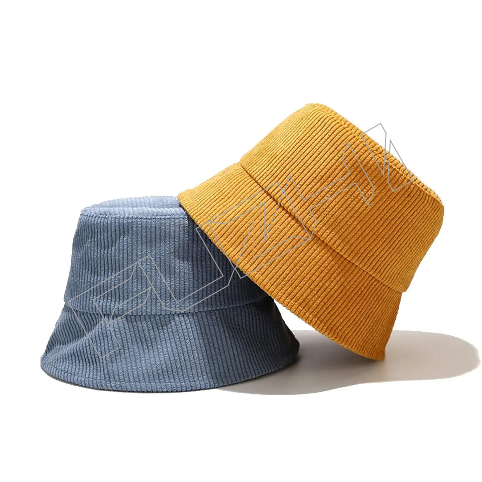 Custom Logo Yellow Black Brown 100% Polyester Character Adults Unisex plain blank corduroy bucket hats custom logo