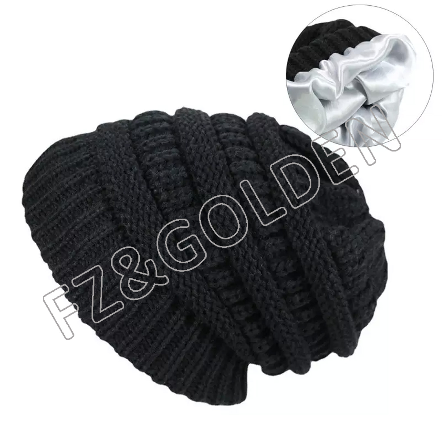 FZBH20250729-3 winter knitting knitted silk satin lined beanie hat for women