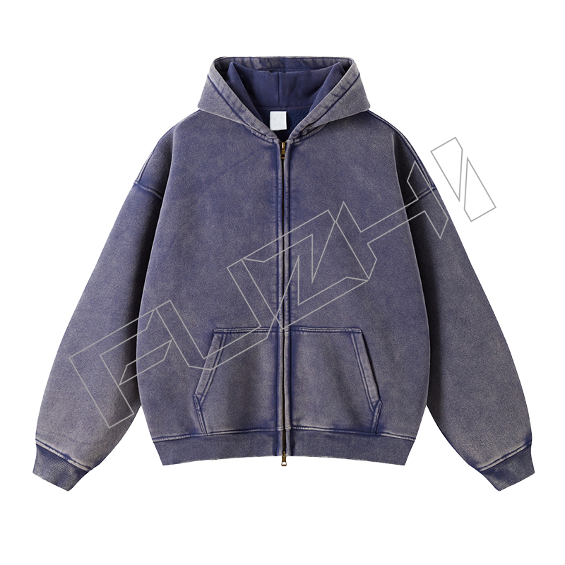 FZWH-1004 Fashion high quality unisex color washed  zip hoodie & pants washed hoodie set washed fleece or terry hoodie and pants