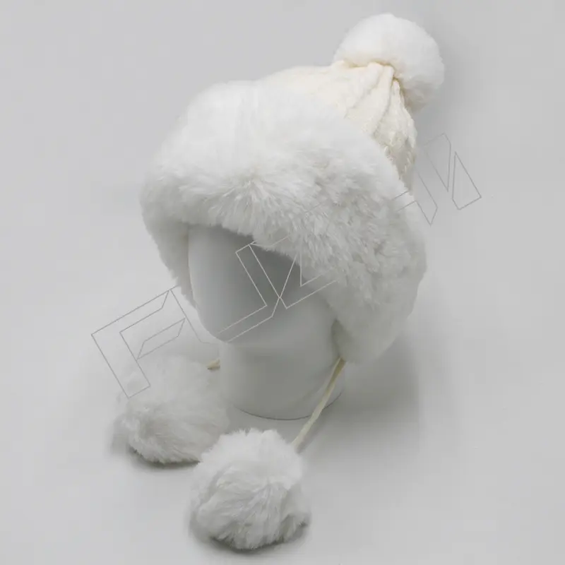 FZBH-1020 Women’s winter hairball and fleece knitted hat thickened warm ear protection winter hat outdoor cold wool wool ball knitted hat