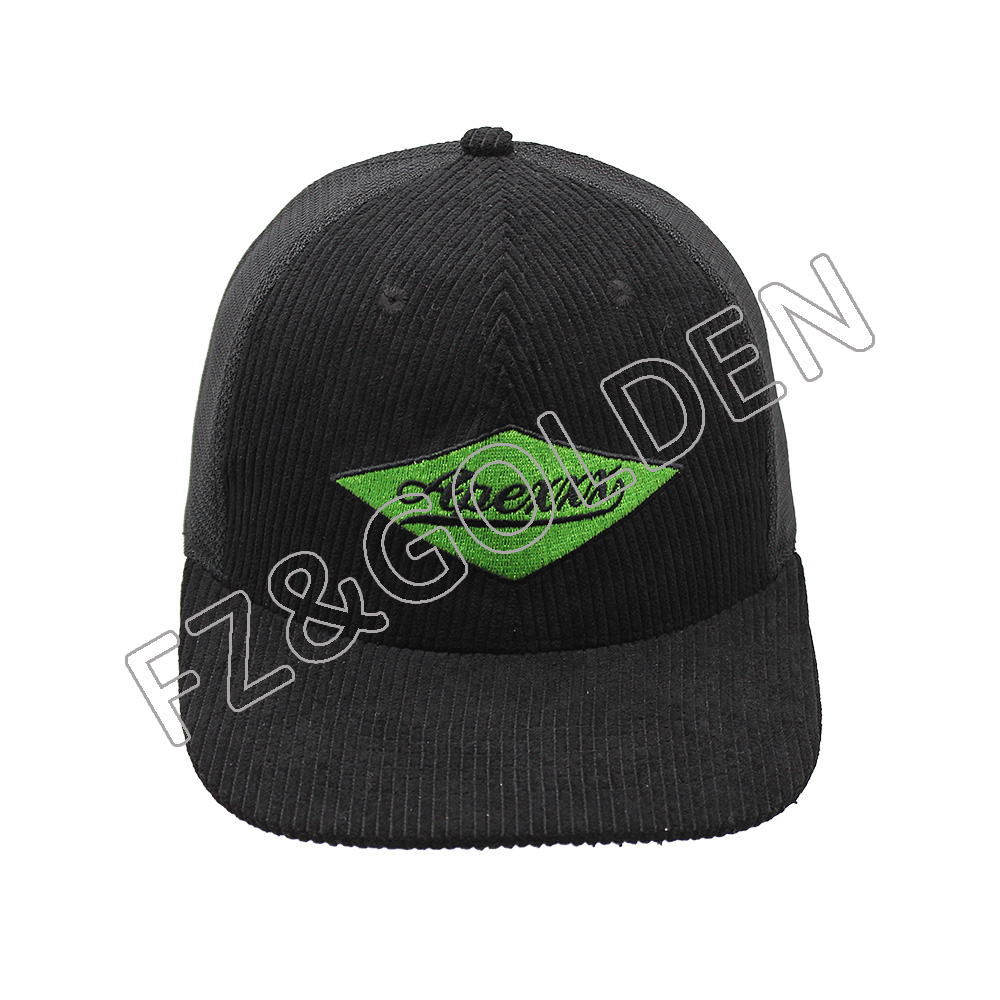 FZBC20250722-1 New arrival flat bill blank custom 5 panel fitted snapback corduroy trucker hat cap