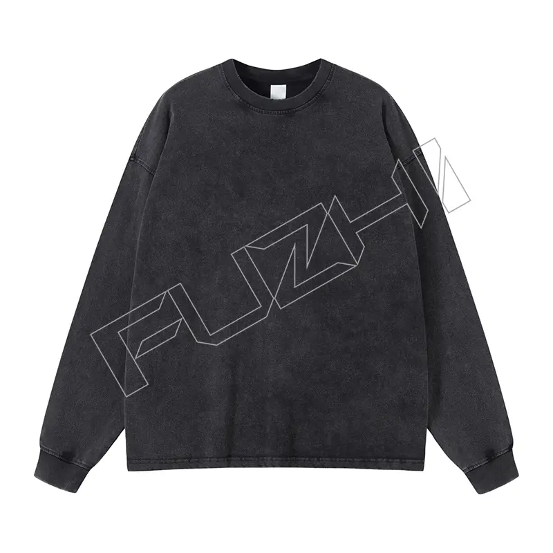 FZWT-1001 New fashion man and woman unisex color washed cotton casual loose long sleeve T-shirt