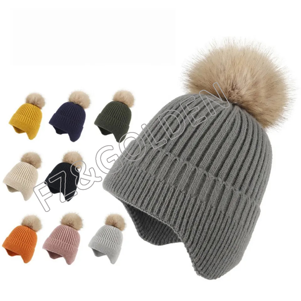 2023 Children's Knitted Fashion Baby Warm Ear Protection Lovely Wool Ball Beanies Gril's and boy's winter hats