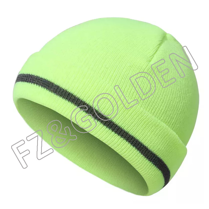 FZBH20250729-1 Hi Vis Safety Beanie Hat Customize Your Logo Winter Knit Hat with Reflective Strip...