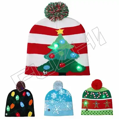 FZBHCH20250623 Customisable light up knitting hat led christmas beanie hat