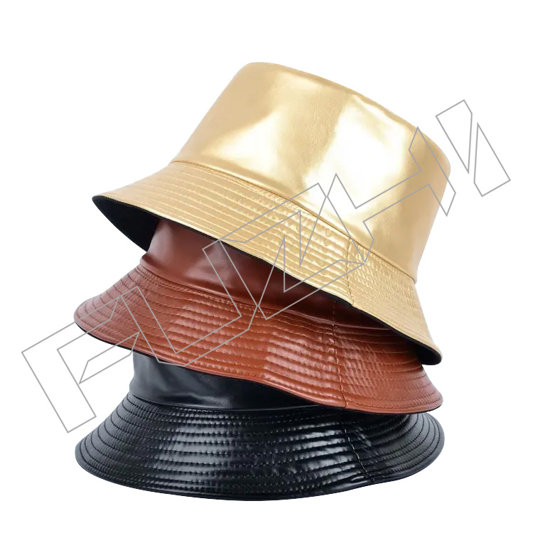 FZFH20250625-8 Hot Sale Casual Outdoor Waterproof Wholesale Bright Color Double Sided Use Short Brim Fisherman PU leather bucket hat