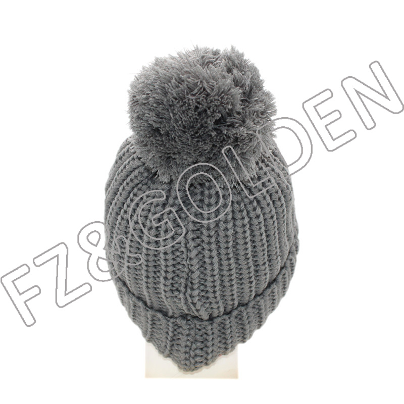 Export Acrylic Beanie - 
 Polyester Knitted Hat With Ball  - FUZHI