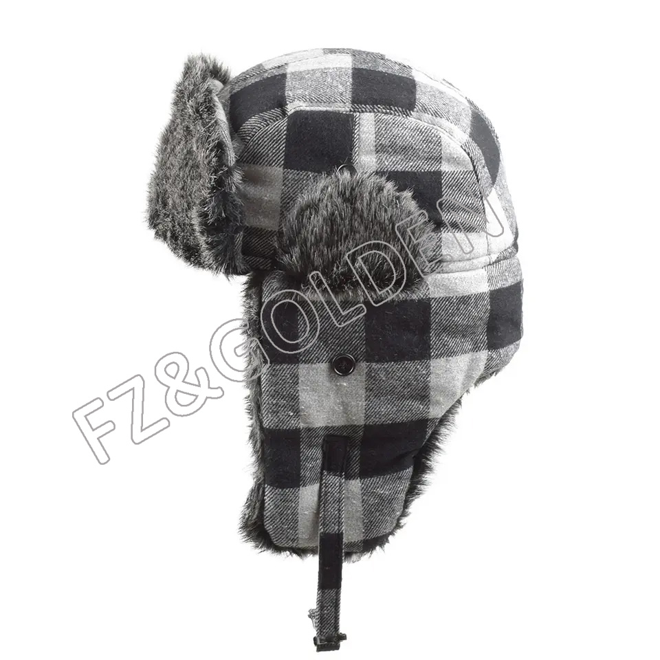 FZWH20250626-3 Russia Trapper Earflap Ear Flap Chin Strap Trooper Hunting SkiWarm Windproof Checked Winter Hats