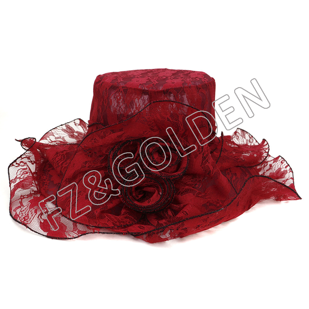 Wholesale Golf Hat Manufacturer - 
 Women's Tea Party Sun Church Kentucky Derby Wide Brim Mesh Flowers ladies fashion hats  - FUZHI