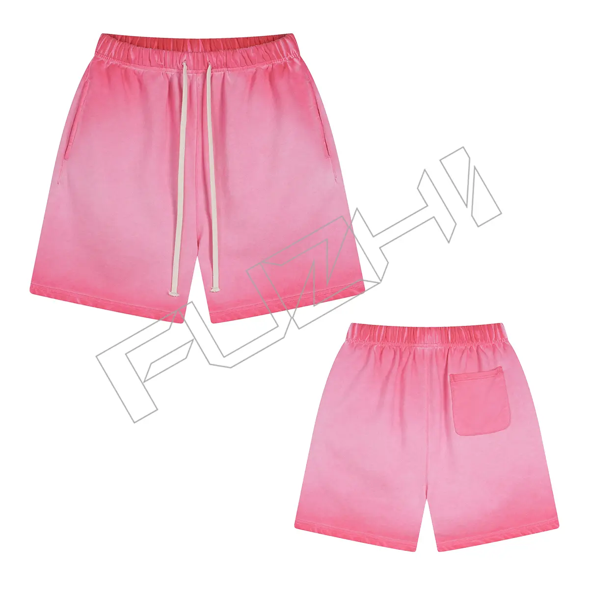 FZWT-1002 New fashion unisex dyed and worn-out water washed cotton terry short sleeved shorts set washed cotton T-shirt shorts