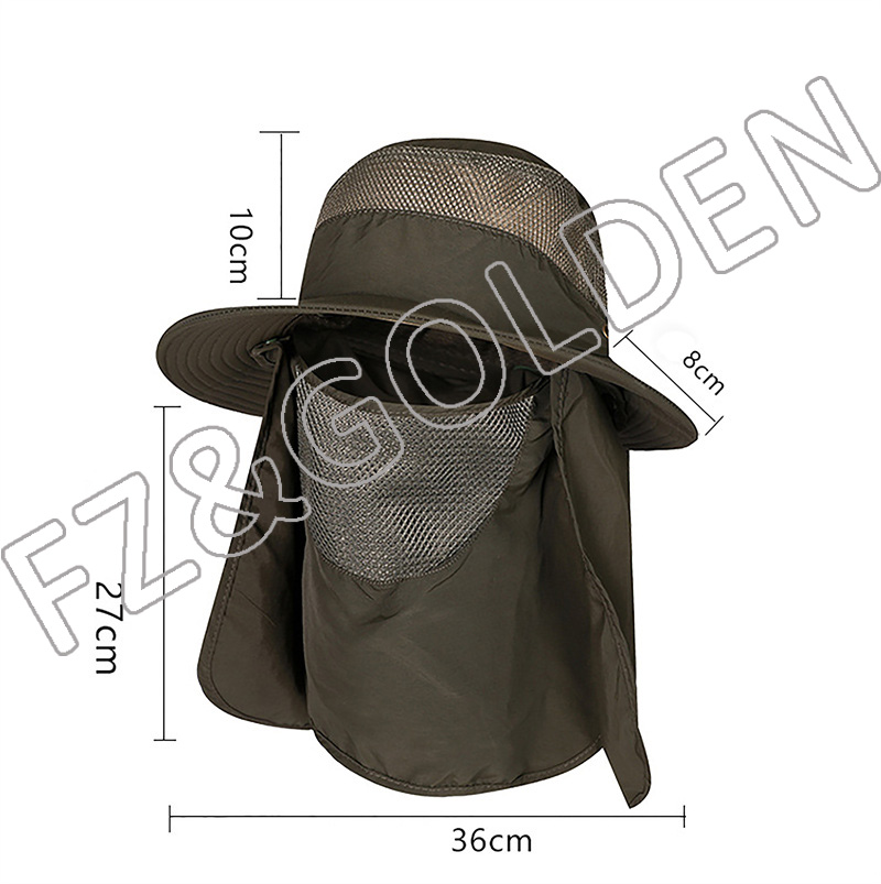 Wholesale Mesh Hat - 
 Wide Brim Breathable Mask Necklace Bucket Fishing Sun Hats   - FUZHI