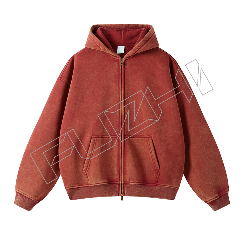 FZWH-1004 Fashion high quality unisex color washed  zip hoodie & pants washed hoodie set washed fleece or terry hoodie and pants